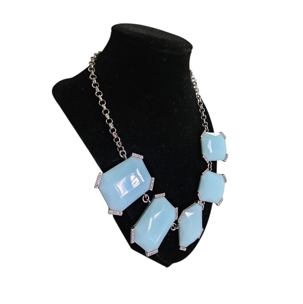 Nwot Banana Republic Blue glass Square Statement Necklace with Rhinestones - Picture 3 of 16